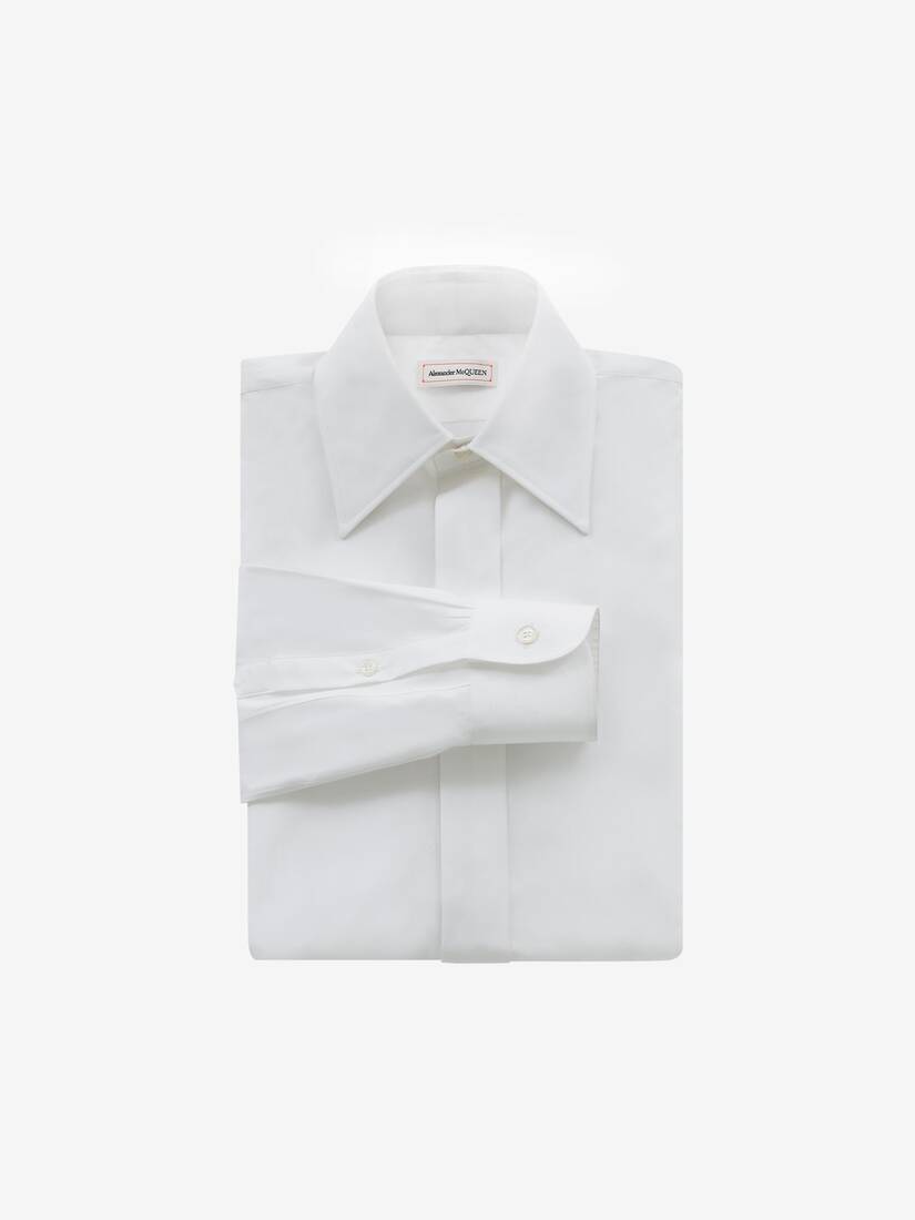 Camisas Alexander McQueen Pointy Collar Cotton Poplin Hombre - Blancos - Mexico 493-NMWPAG